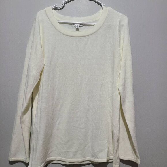 Susan Graver Sweaters - Susan Graver Weekend Essentials Comfy Cotton Raglan Top Ivory Size M